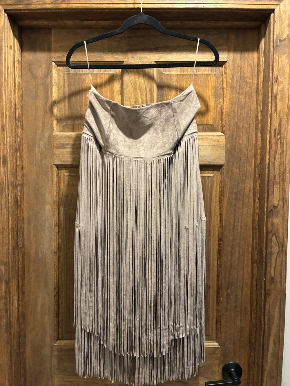 NWT Anthropologie Taupe Faux Suede Fringe Midi Skirt